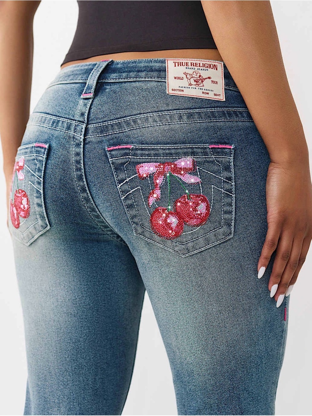 Authentic Women's True Religion Jeans Pink Cherry Rhinestones Size 29 Pants
Long